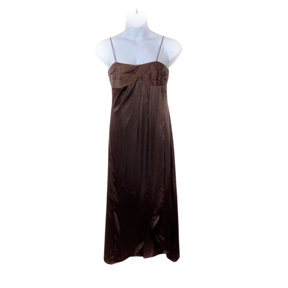 Prom Wedding Evening Dress Spaghetti Alfred Angelo Brown Satin Formal sz 10 NWT